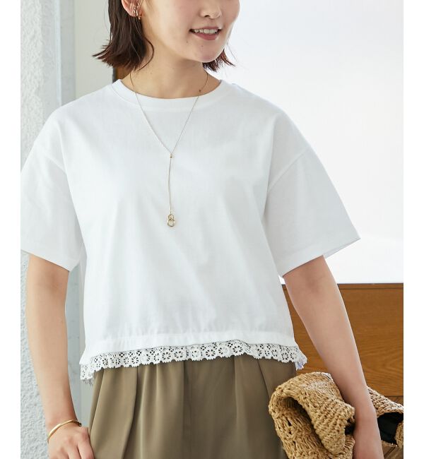  「《手洗い可能》komatsu.裾レースクロップドTシャツ」|Tシャツ・カットソー|