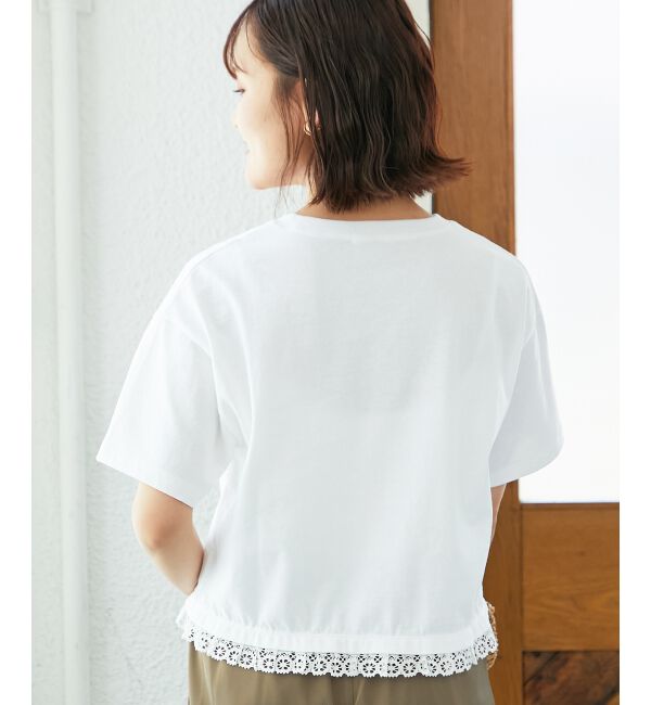  「《手洗い可能》komatsu.裾レースクロップドTシャツ」|Tシャツ・カットソー|