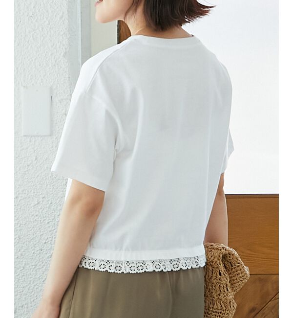  「《手洗い可能》komatsu.裾レースクロップドTシャツ」|Tシャツ・カットソー|