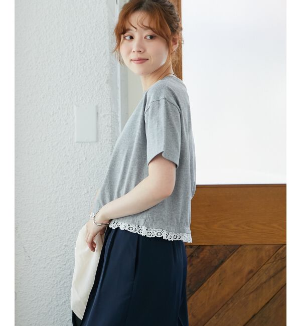  「《手洗い可能》komatsu.裾レースクロップドTシャツ」|Tシャツ・カットソー|