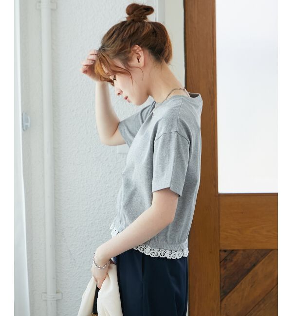  「《手洗い可能》komatsu.裾レースクロップドTシャツ」|Tシャツ・カットソー|