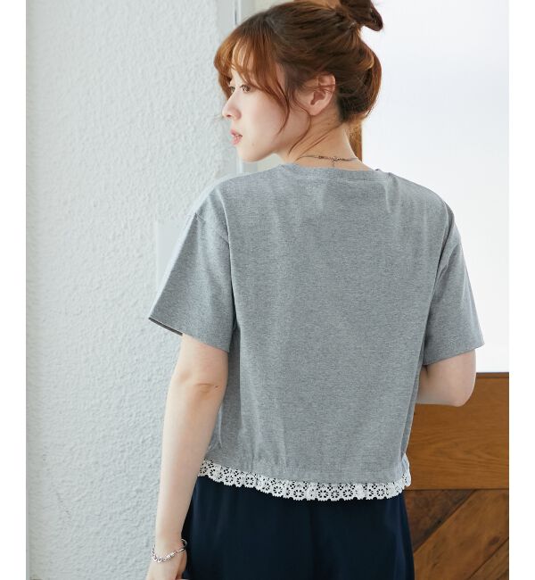  「《手洗い可能》komatsu.裾レースクロップドTシャツ」|Tシャツ・カットソー|