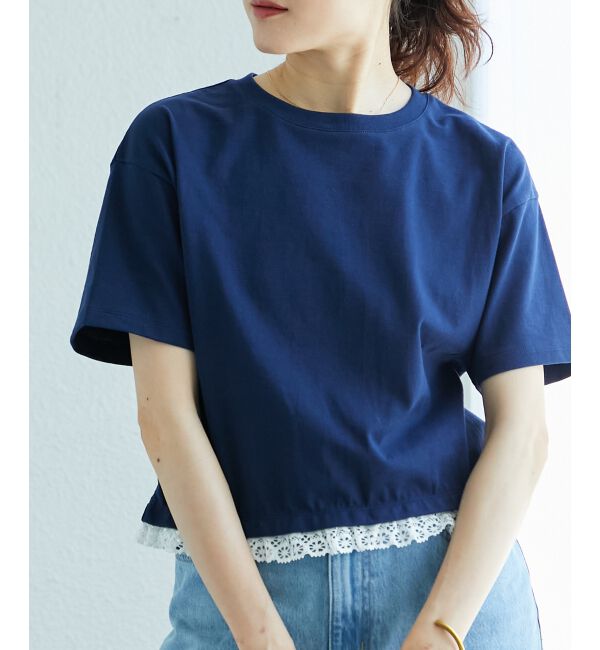  「《手洗い可能》komatsu.裾レースクロップドTシャツ」|Tシャツ・カットソー|