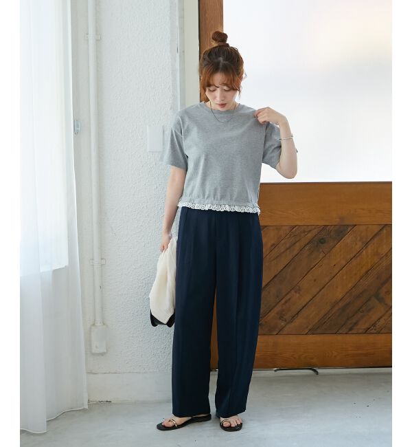  「《手洗い可能》komatsu.裾レースクロップドTシャツ」|Tシャツ・カットソー|