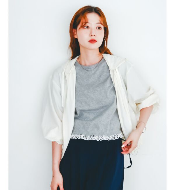  「《手洗い可能》komatsu.裾レースクロップドTシャツ」|Tシャツ・カットソー|