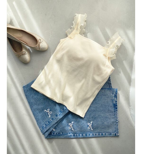 MAJESTICLEGON「カップ付きフリルトリムキャミソール」|キャミソール|アイボリー