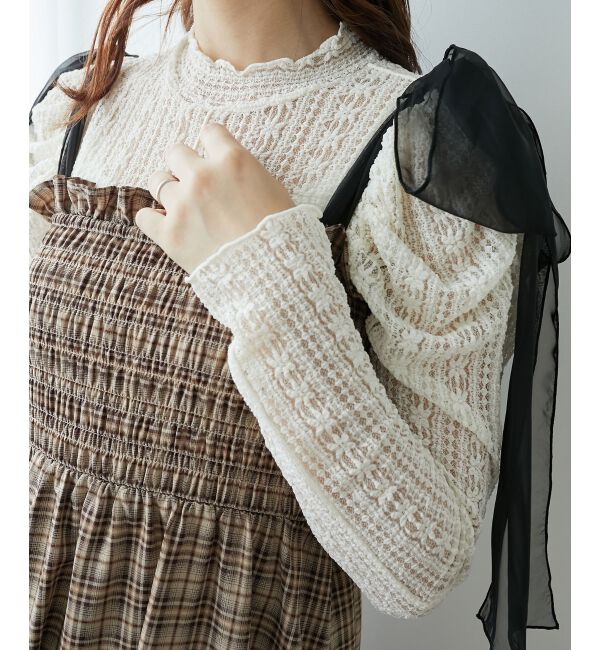  「パワショルレース長袖トップス」|Tシャツ・カットソー|