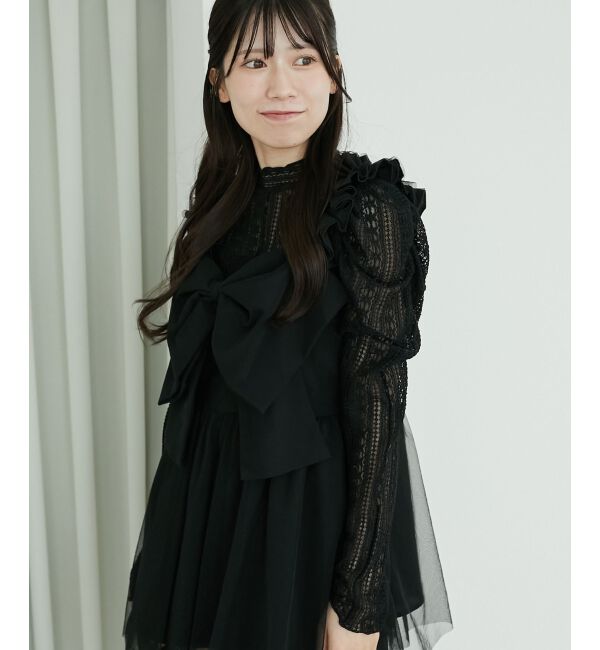  「パワショルレース長袖トップス」|Tシャツ・カットソー|ブラック