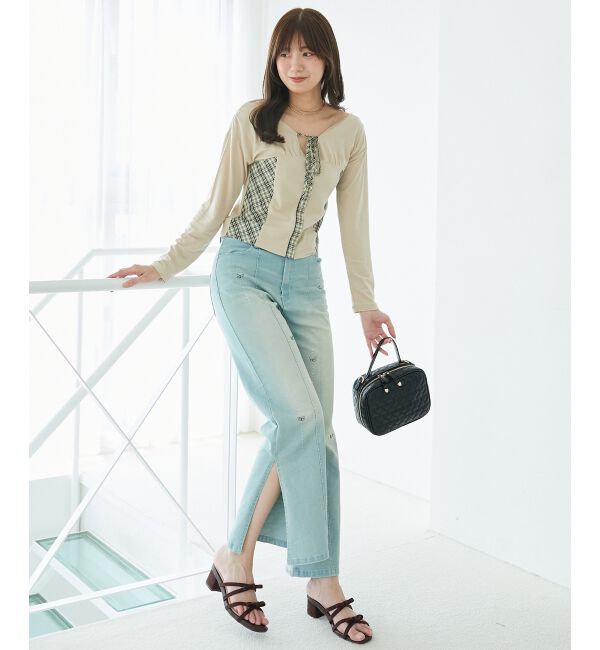  「バイカラーチェックトップス」|Tシャツ・カットソー|