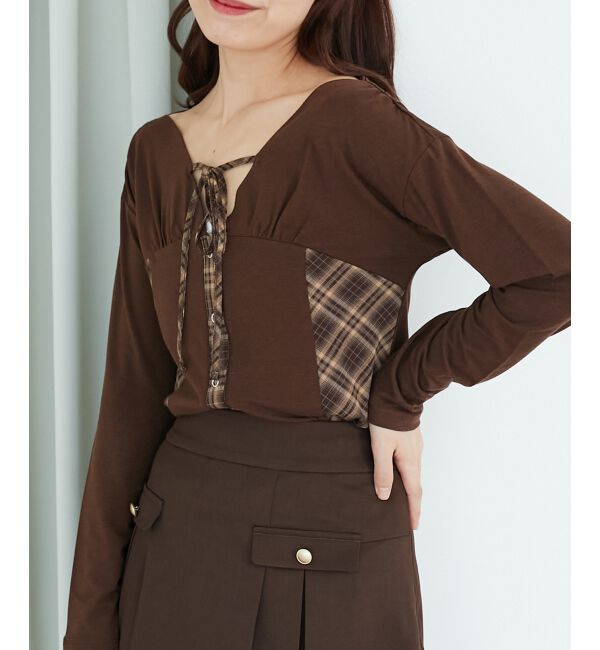  「バイカラーチェックトップス」|Tシャツ・カットソー|