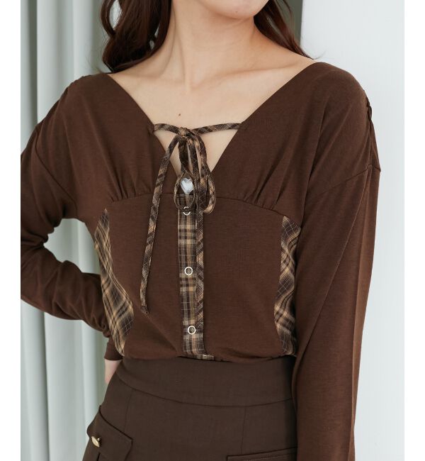  「バイカラーチェックトップス」|Tシャツ・カットソー|