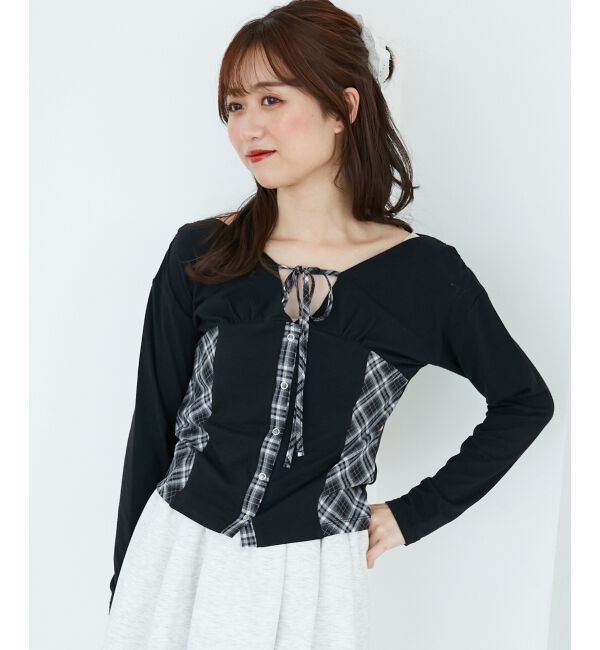  「バイカラーチェックトップス」|Tシャツ・カットソー|