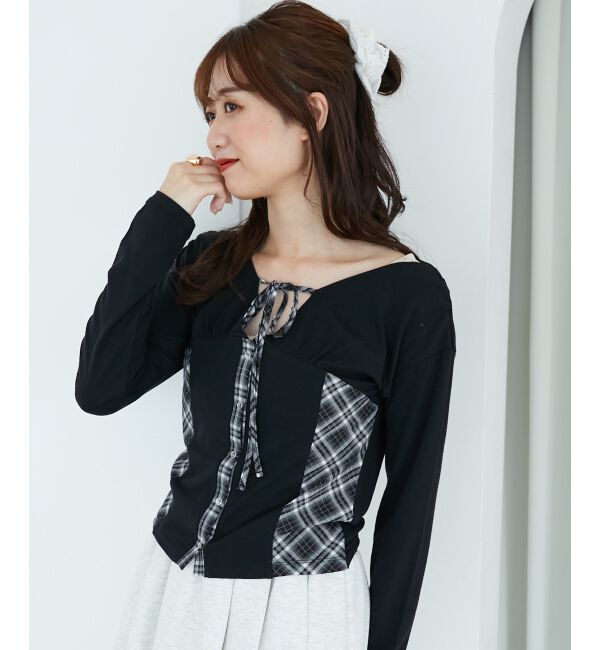  「バイカラーチェックトップス」|Tシャツ・カットソー|