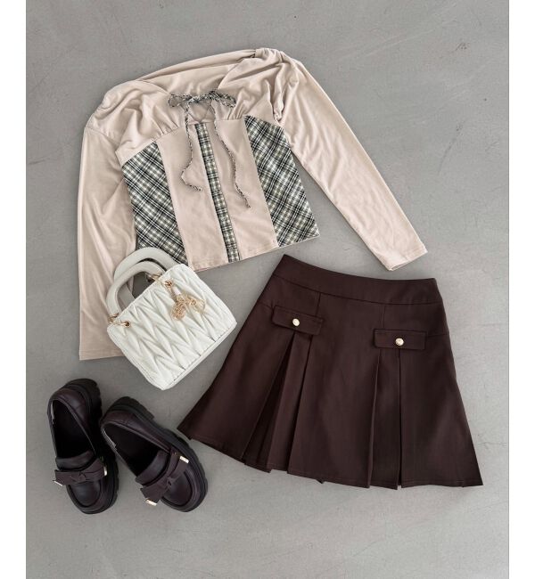  「バイカラーチェックトップス」|Tシャツ・カットソー|