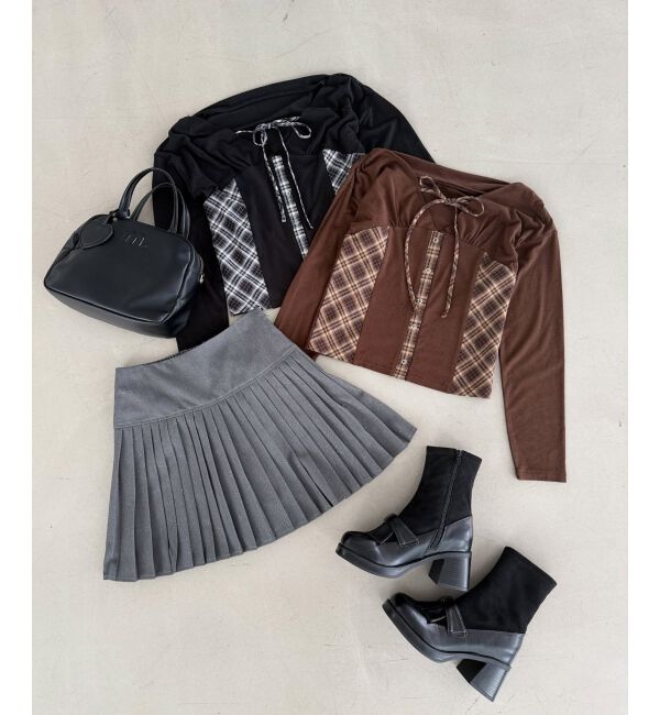  「バイカラーチェックトップス」|Tシャツ・カットソー|