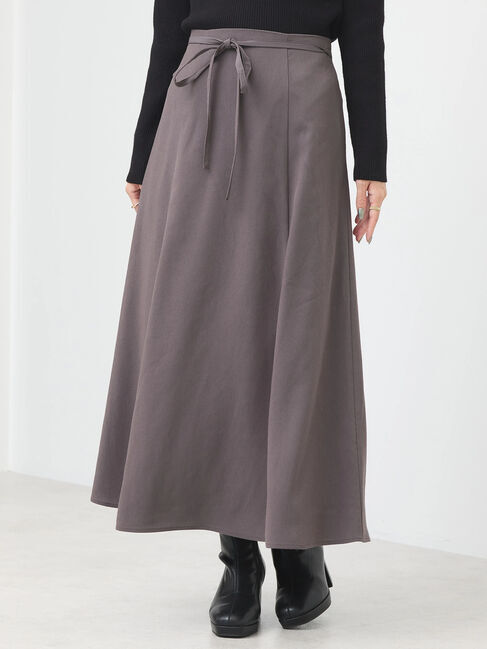 earth music&ecology「リボンフレアスカート」|フレア|Charcoal Gray