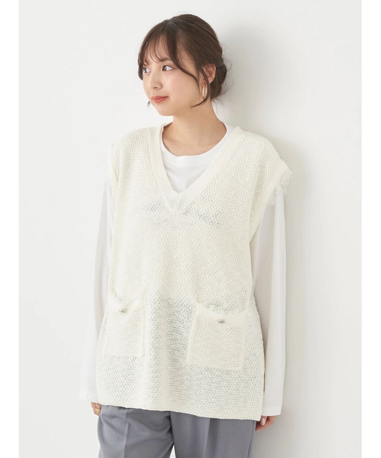 earth music&ecology「ツイードニットプルオーバー」|ベスト・ジレ|Ivory