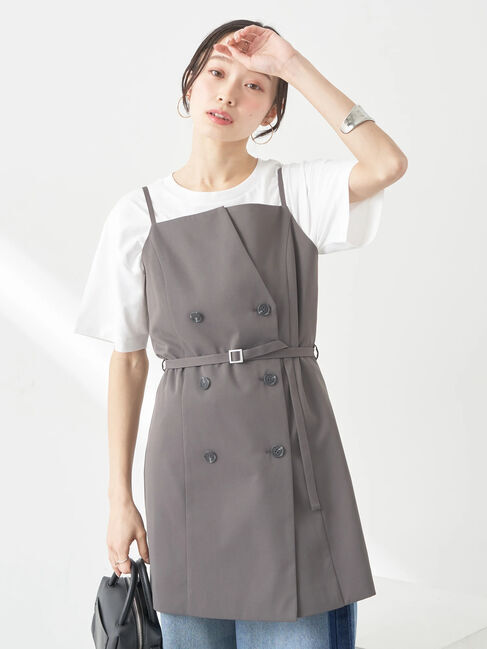 earth music&ecology「トレンチ風キャミミニワンピース」|ワンピース|Dark Gray