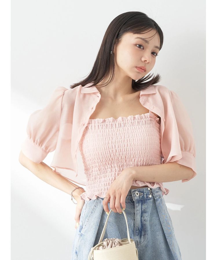 earth music&ecology「SET2点シアークロップドシャツ&times;シャーリングタンク」|シャツ・ブラウス|