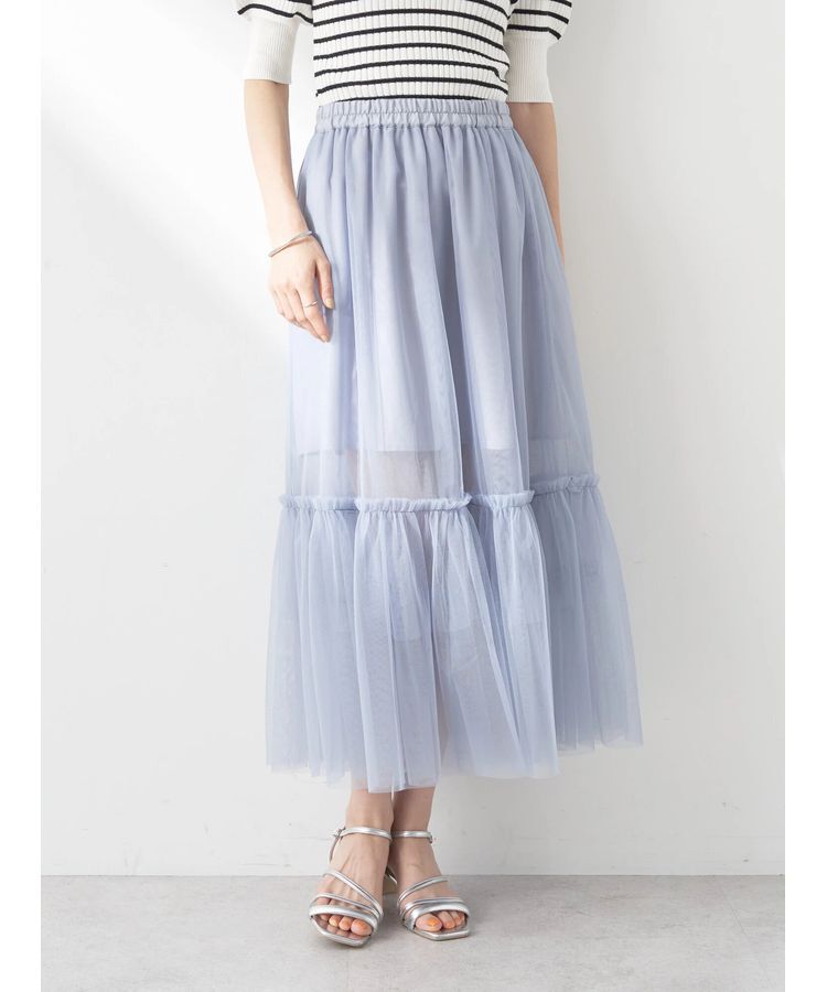 earth music&ecology「ティアードチュールスカート」|スカート|グレイッシュブルー