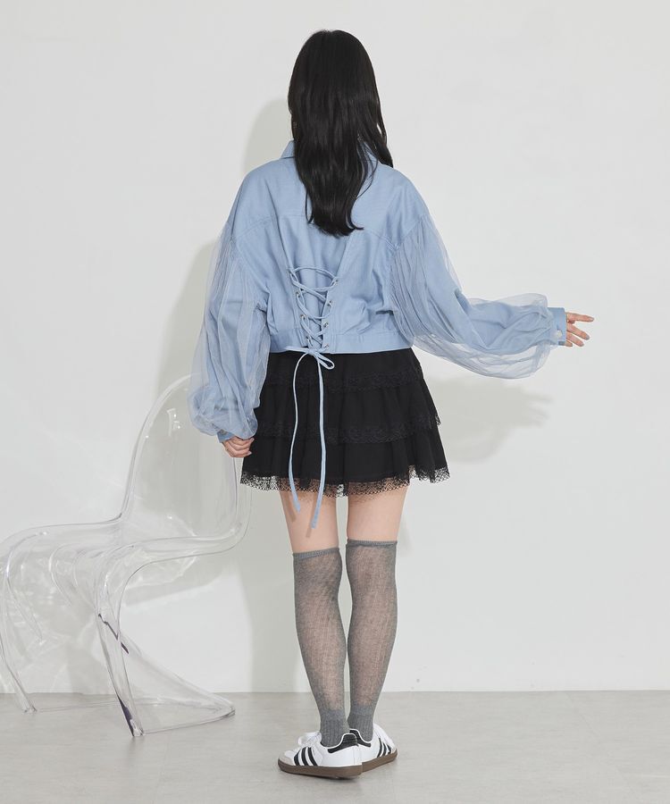 earth music&ecology「チュールレイヤードバックレースアップジャケット」|テーラードジャケット|