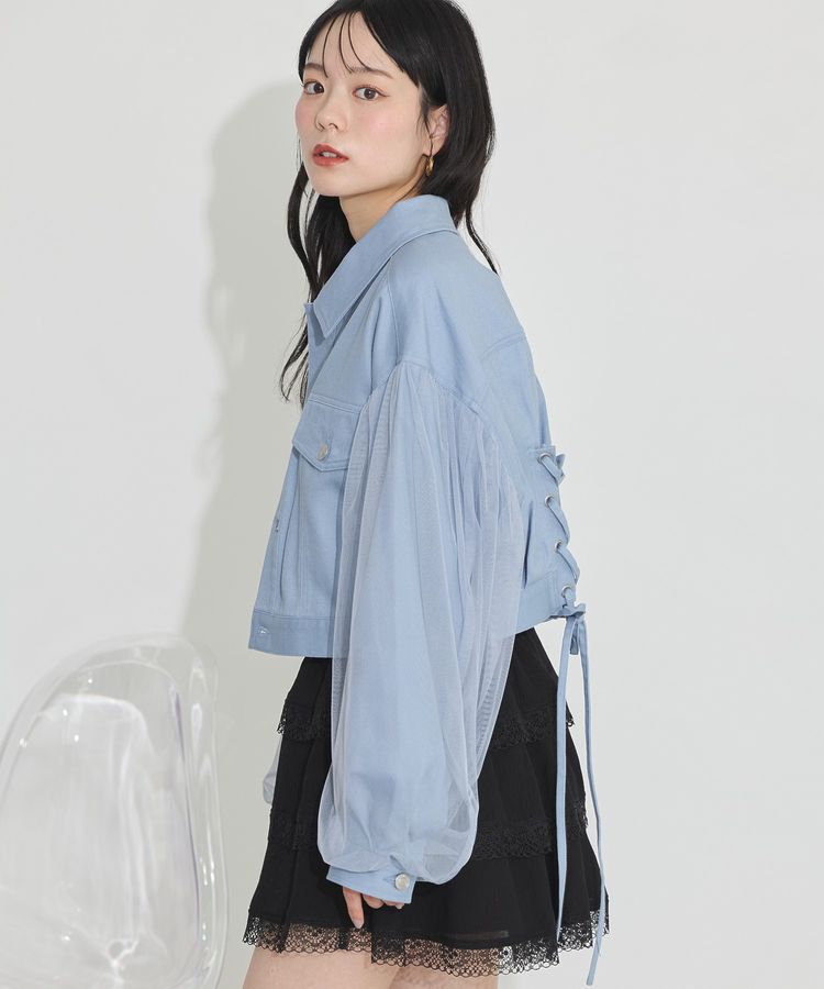 earth music&ecology「チュールレイヤードバックレースアップジャケット」|テーラードジャケット|