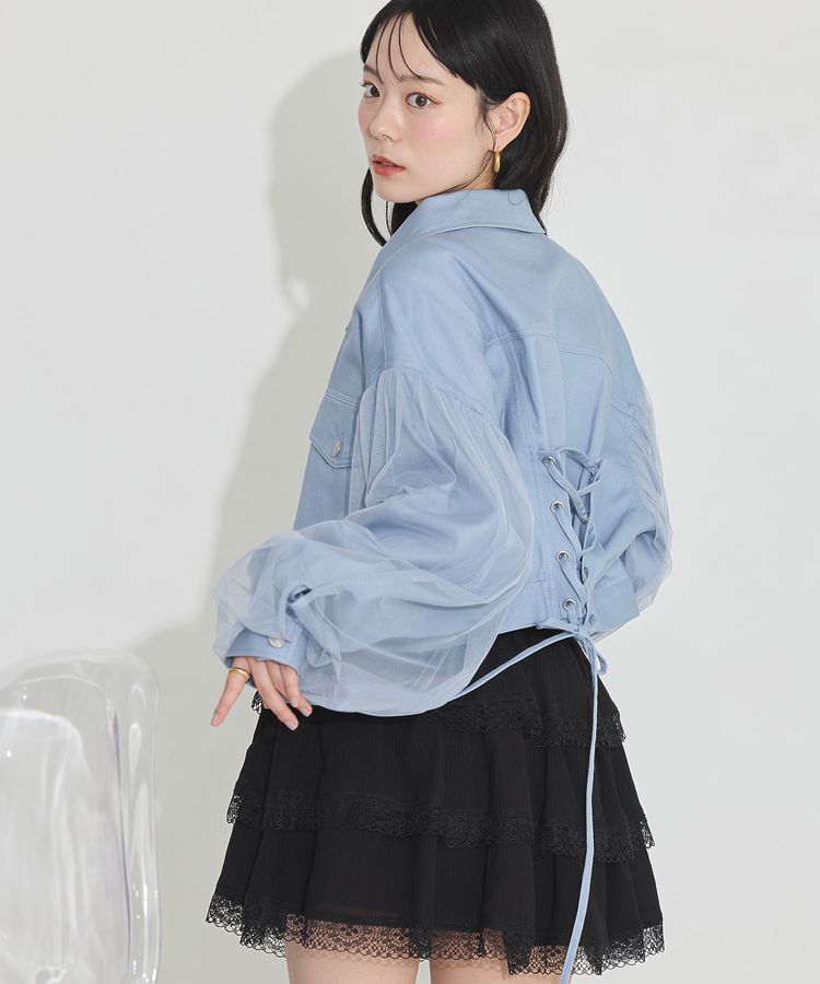 earth music&ecology「チュールレイヤードバックレースアップジャケット」|テーラードジャケット|