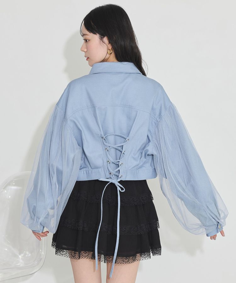 earth music&ecology「チュールレイヤードバックレースアップジャケット」|テーラードジャケット|