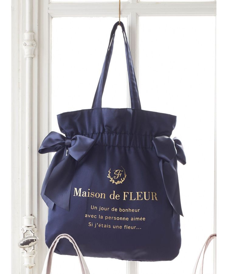 Maison de FLEUR「ダブルリボンギャザートートバッグ」|トートバッグ|ネイビー