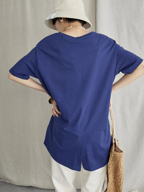  「バックドレープ半袖カットチュニック」|Tシャツ・カットソー|ブルー