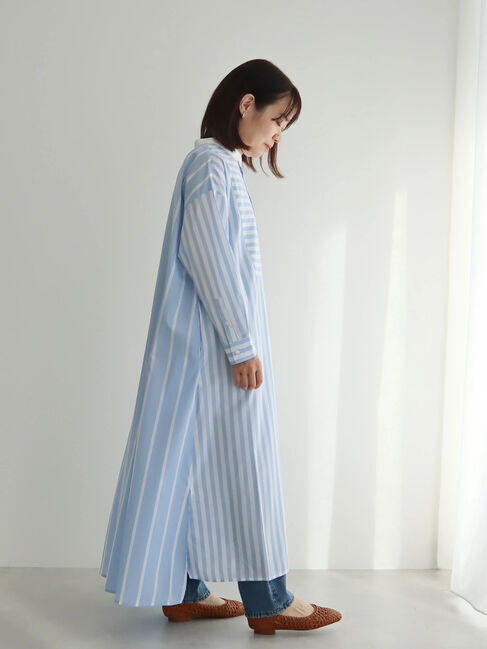  「【WEB限定・小柄女性向け】イージーケアストライプワンピース」|ワンピース|