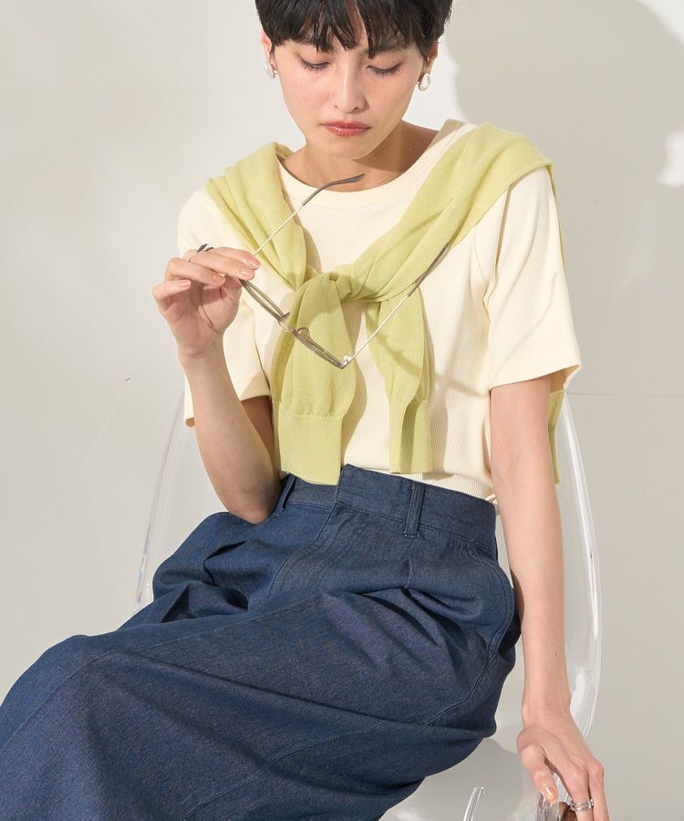 AMERICAN HOLIC「リブ5分袖トップス」|Tシャツ・カットソー|Off White