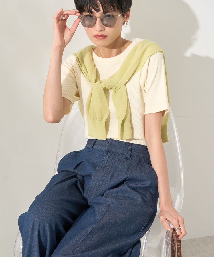 AMERICAN HOLIC「リブ5分袖トップス」|Tシャツ・カットソー|