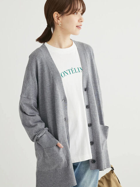 Green Parks「もちやわVネックミディ丈ニットカーディガン」|カーディガン|Dark Gray Mixture