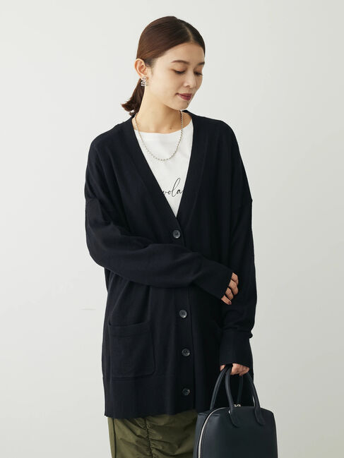 Green Parks「もちやわVネックミディ丈ニットカーディガン」|カーディガン|Black