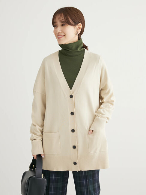 Green Parks「もちやわVネックミディ丈ニットカーディガン」|カーディガン|Light beige