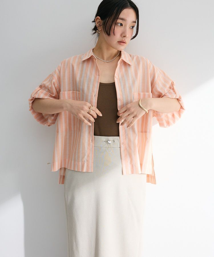 Green Parks「綿麻混５分袖ターンバックシャツ」|シャツ・ブラウス|