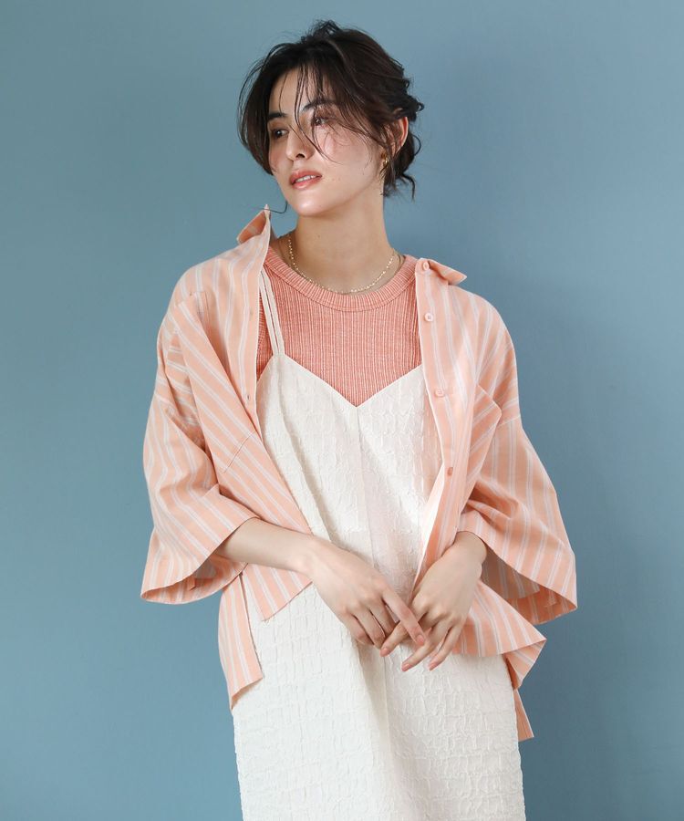 Green Parks「綿麻混５分袖ターンバックシャツ」|シャツ・ブラウス|