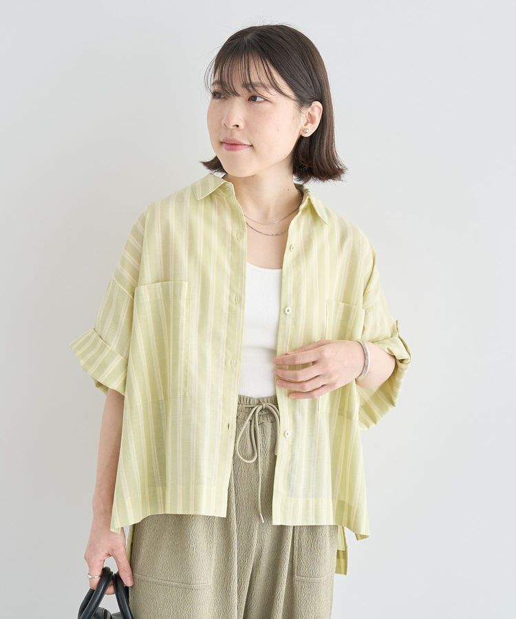 Green Parks「綿麻混５分袖ターンバックシャツ」|シャツ・ブラウス|