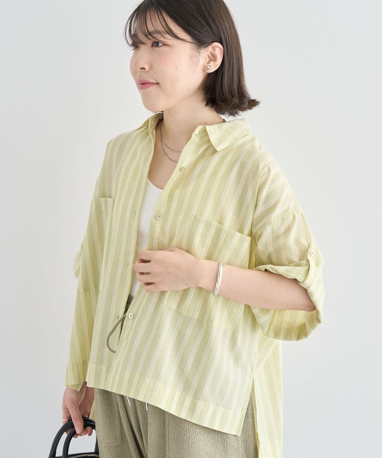 Green Parks「綿麻混５分袖ターンバックシャツ」|シャツ・ブラウス|