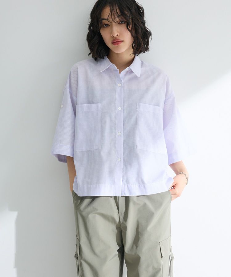 Green Parks「綿麻混５分袖ターンバックシャツ」|シャツ・ブラウス|