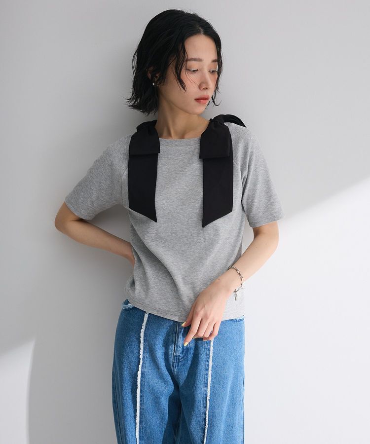 Green Parks「・swing by ショルダーリボンリブカットソー」|Tシャツ・カットソー|