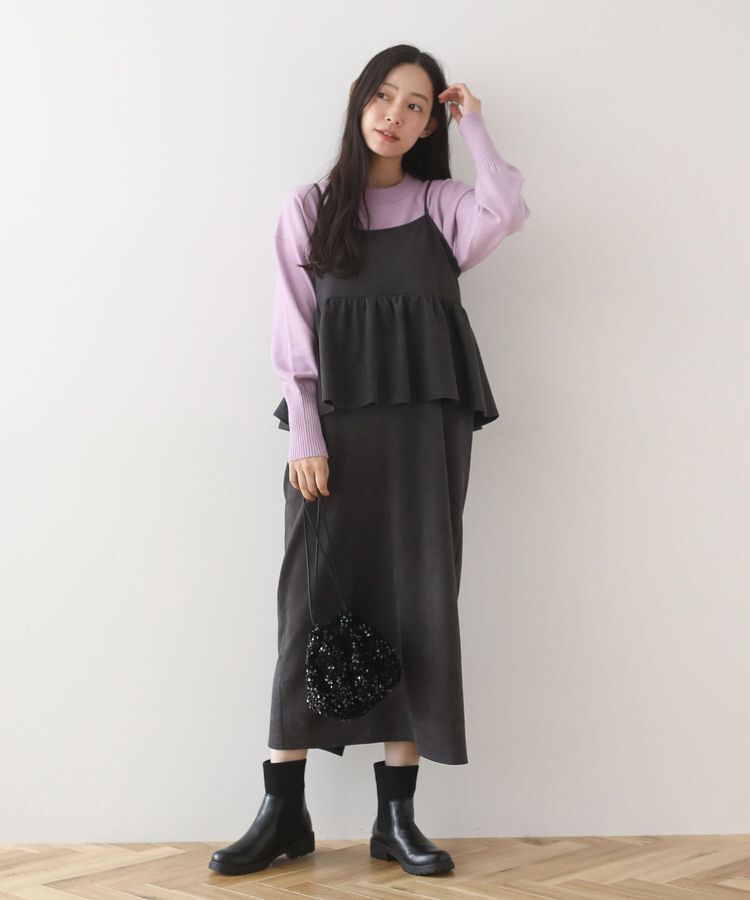 Green Parks「スウェードポンチペプラムキャミワンピース」|ワンピース|Charcoal Gray