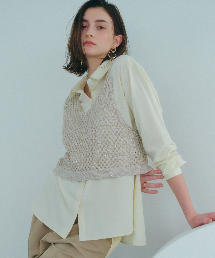 Editt by YECCA VECCA「【2点SET】メッシュベストSETシャツ」|シャツ・ブラウス|Light yellow