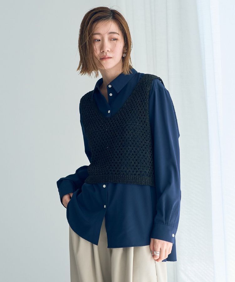 Editt by YECCA VECCA「【2点SET】メッシュベストSETシャツ」|シャツ・ブラウス|Navy