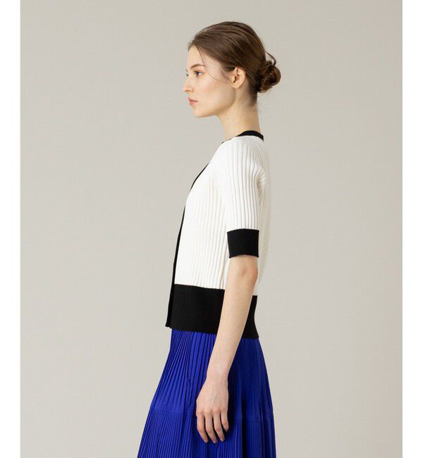 LOULOU WILLOUGHBY「【LOULOU WILLOUGHBY】バイカラーキーネック5分袖カーディガン」|カーディガン|