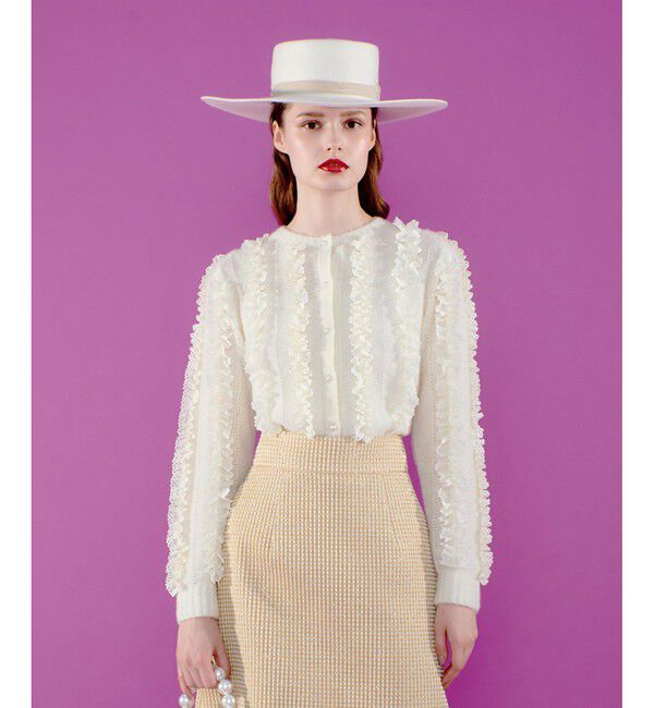 LOULOU WILLOUGHBY「【LOULOU WILLOUGHBY】レーストリミングカーディガン」|カーディガン|オフホワイト