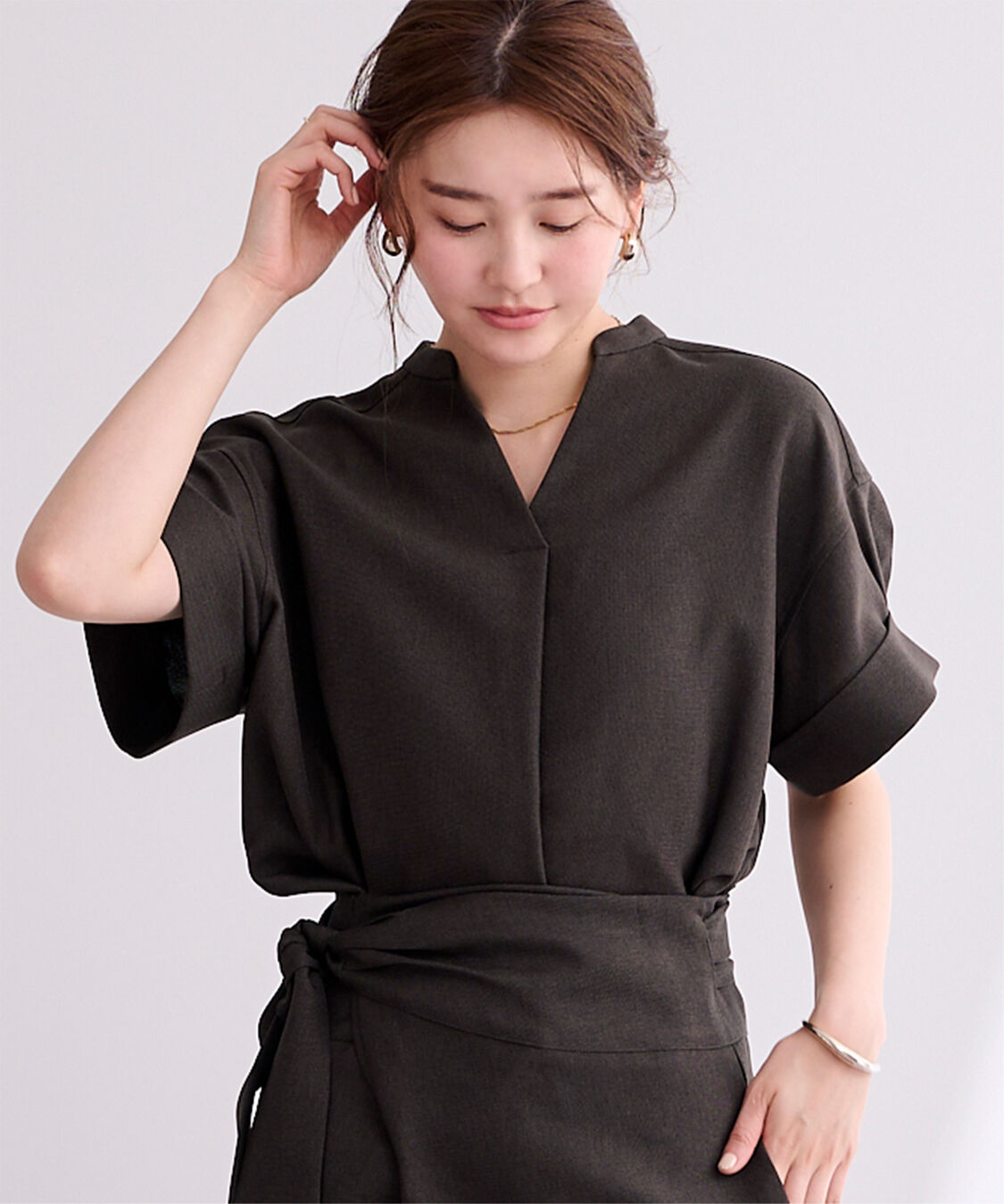 ur's「リネンライクワイドスリーブスキッパーシャツ」|シャツ・ブラウス|ダークブラウン