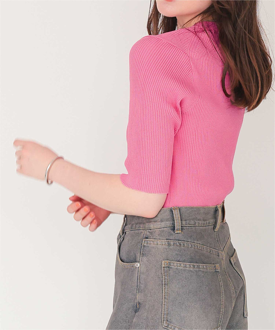 titivate「5分袖リブベーシックニットトップス」|ニット・セーター|