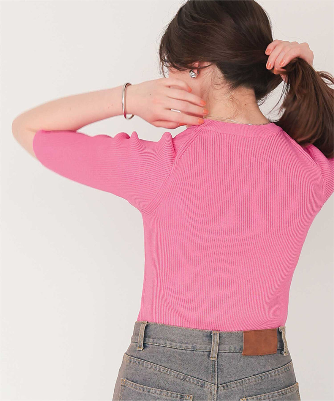 titivate「5分袖リブベーシックニットトップス」|ニット・セーター|